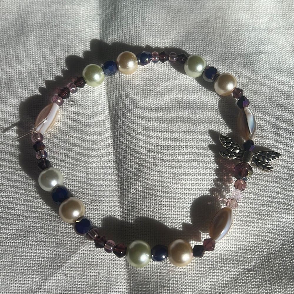 Beautiful dragonfly bracelet with seashell for good luck made by me